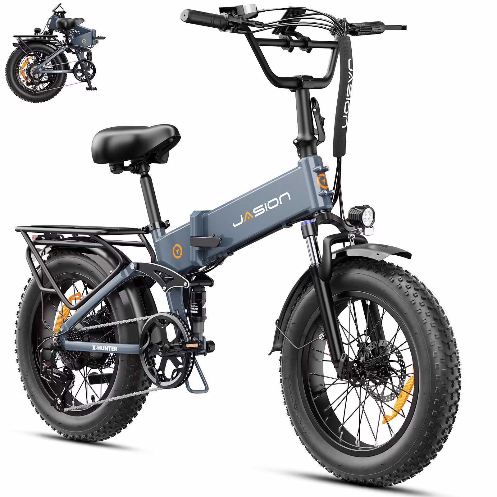 X-Hunter Electric Bike for Adults, 750W Motor Electric Bicycle with 48V 13AH Removable Battery, 20" x4.0 Fat Tire Folding Ebike, Full Suspension, 7-Speed Bicycles(Gray X-hunter) - Image 3