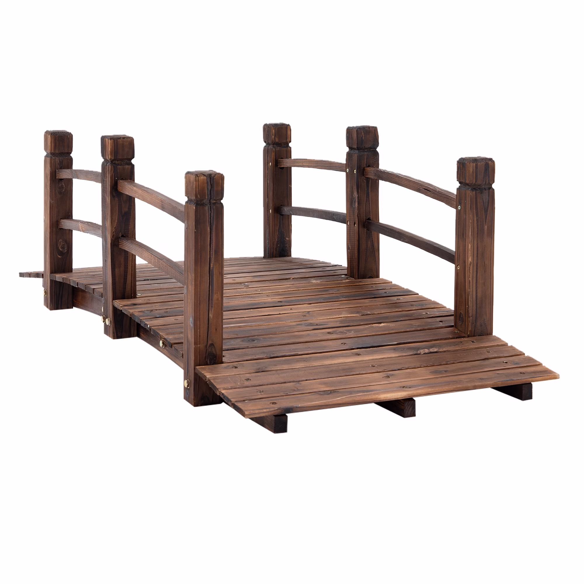 CoSoTower Fir Wood Garden Bridge Arc Walkway with Side Railings for Backyards, Gardens, and Streams, Stained Wood, 60 X 26.5 X 19