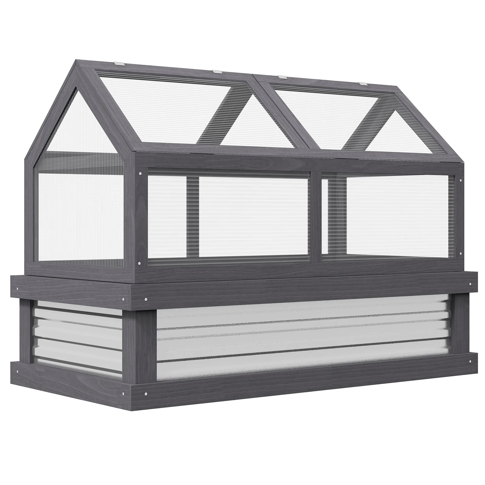 Outsunny Raised Garden Bed with Polycarbonate Greenhouse, Wooden Garden Cold Frame Greenhouse, Flower Planter Protection, 48 x 24 x 32, Natural
