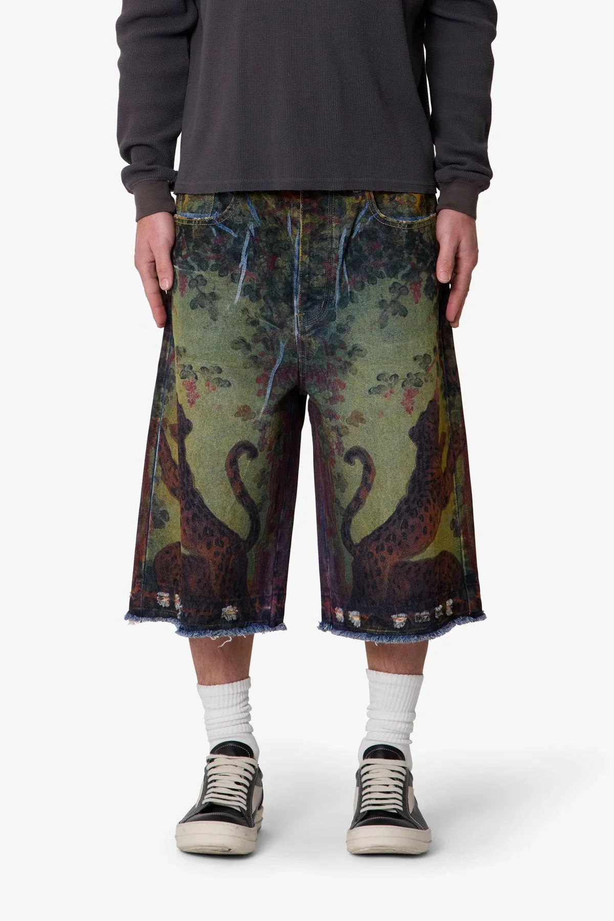 Ultra Baggy Leopard Denim Shorts - Multi