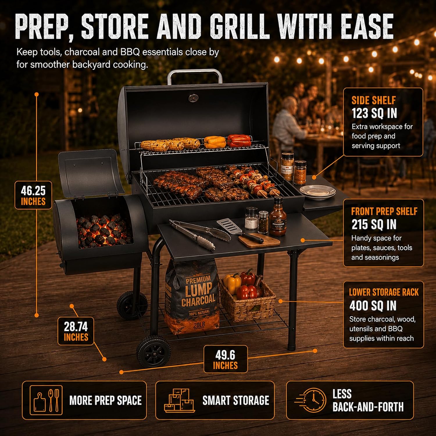 Realcook Charcoal Grill with Offset Smoker: Spacious Barrel Charcoal Grills