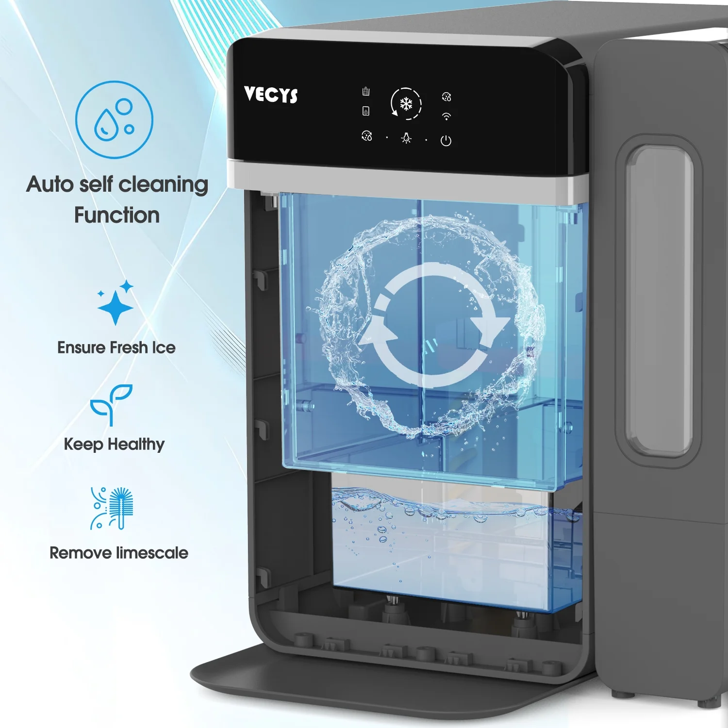 VECYS Nugget Ice Maker with Steel Trim, 33 lb/Day Self - Cleaning