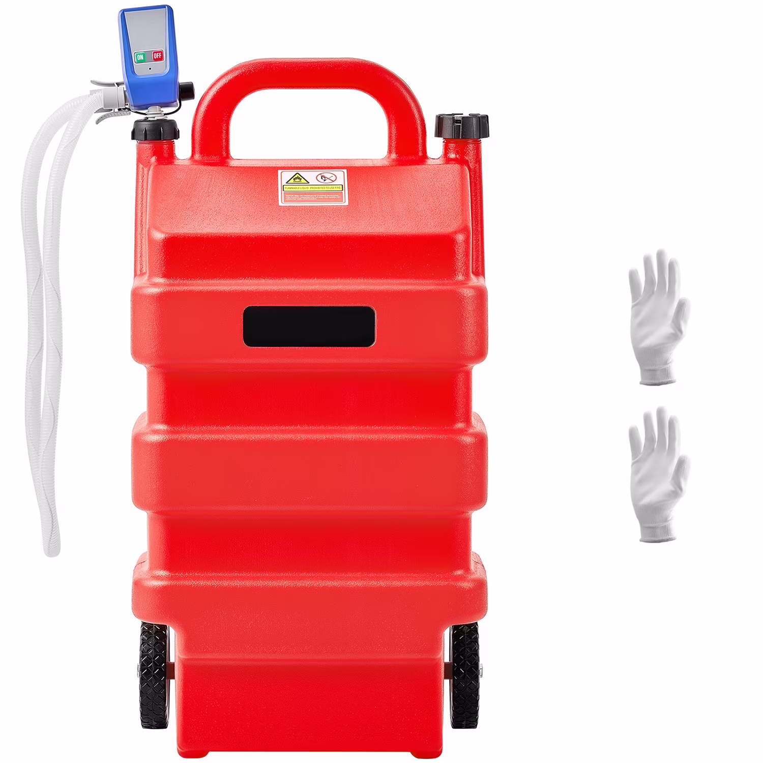 Fuel Carrier, 16-Gallon Capacity, Mobile Fuel Container with 12V DC 2.5 GPM Electric Fuel Circulation Pump, 4 ft Dispensing Hose Auto-Halt Sensor Nozzle, Tank Connectors