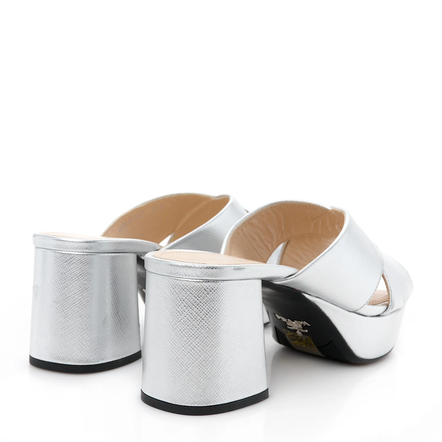 Metallic Saffiano Crisscross Platform Sandals Silver 34.5