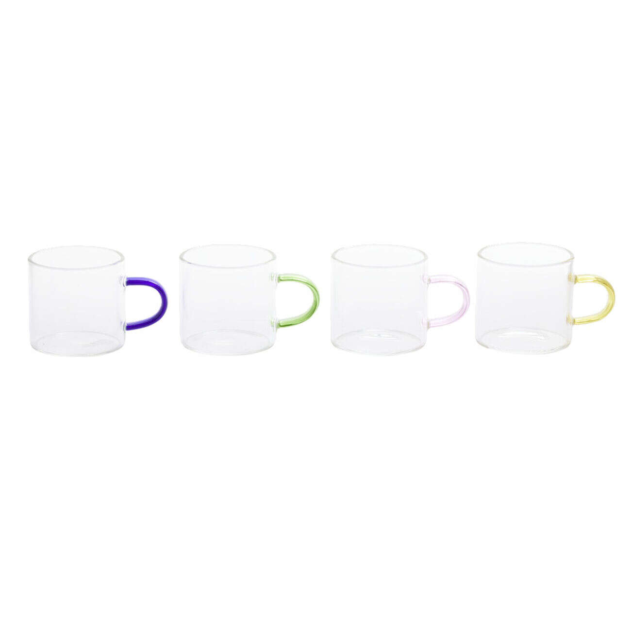 Tasse à café x4 en verre anse colorée Ø5xH5cm