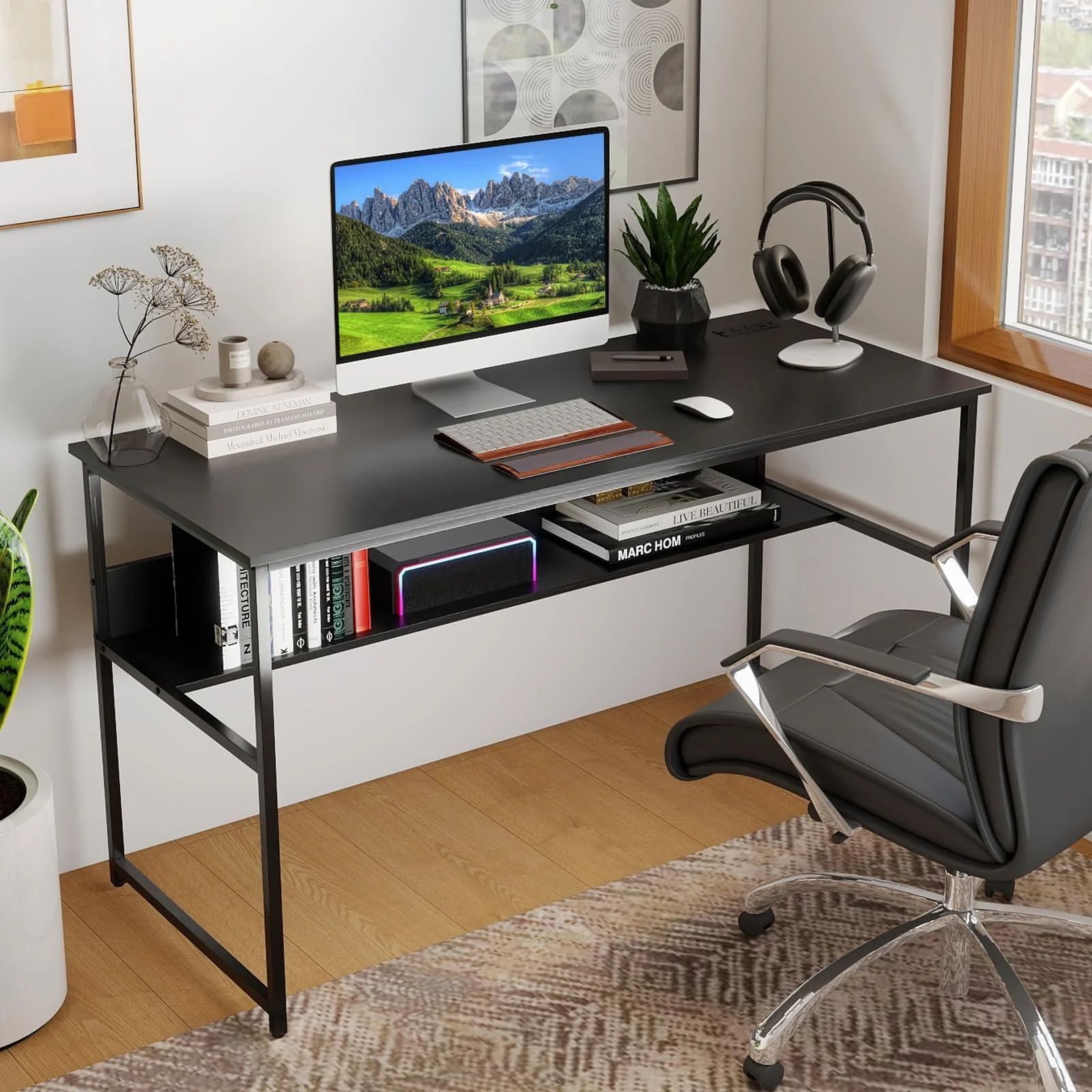 Tangkula 55 inch Computer Desk with Power Outlets & USB Ports