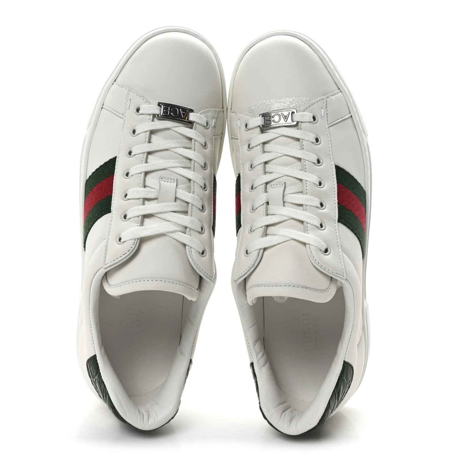 Calfskin Crocodile Web Womens Ace Sneakers 39.5 White Green