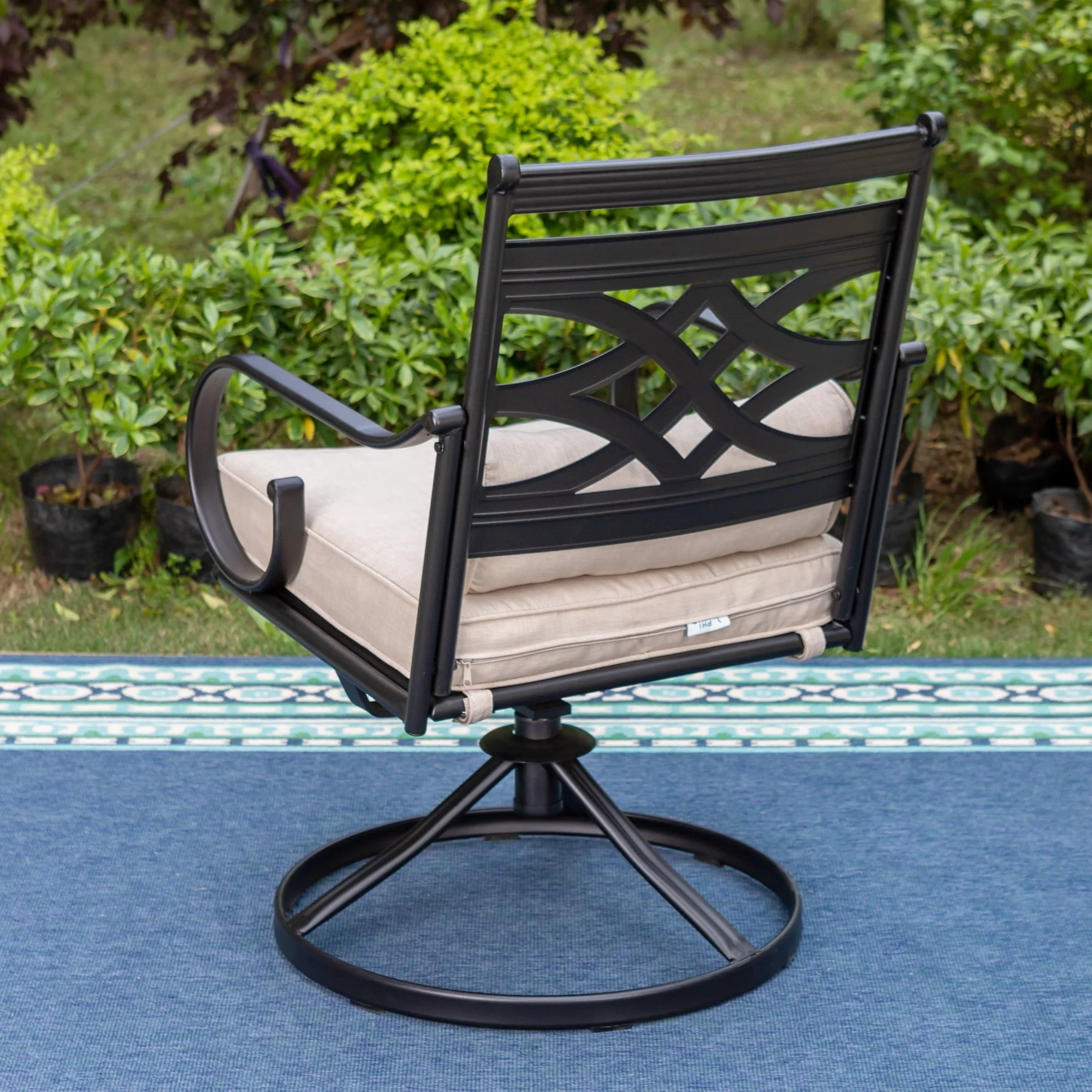 MF Studio 5 Pieces Patio Dining Set 1 Piece Metal Round Table 4 Pieces Outdoor Swivel Chairs with Cushion Image 8