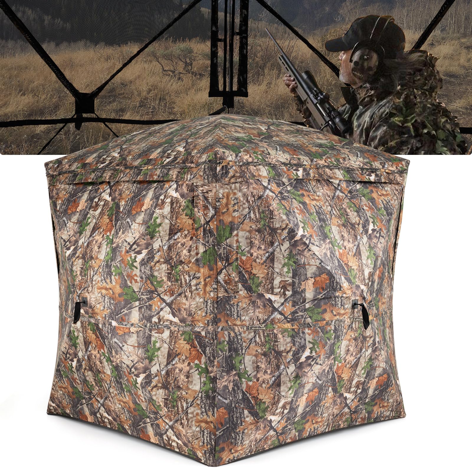 Tangkula 2-3 Person Pop-Up Deer Blind with Resilient Oxford Fabric & Silent Magnetic Door