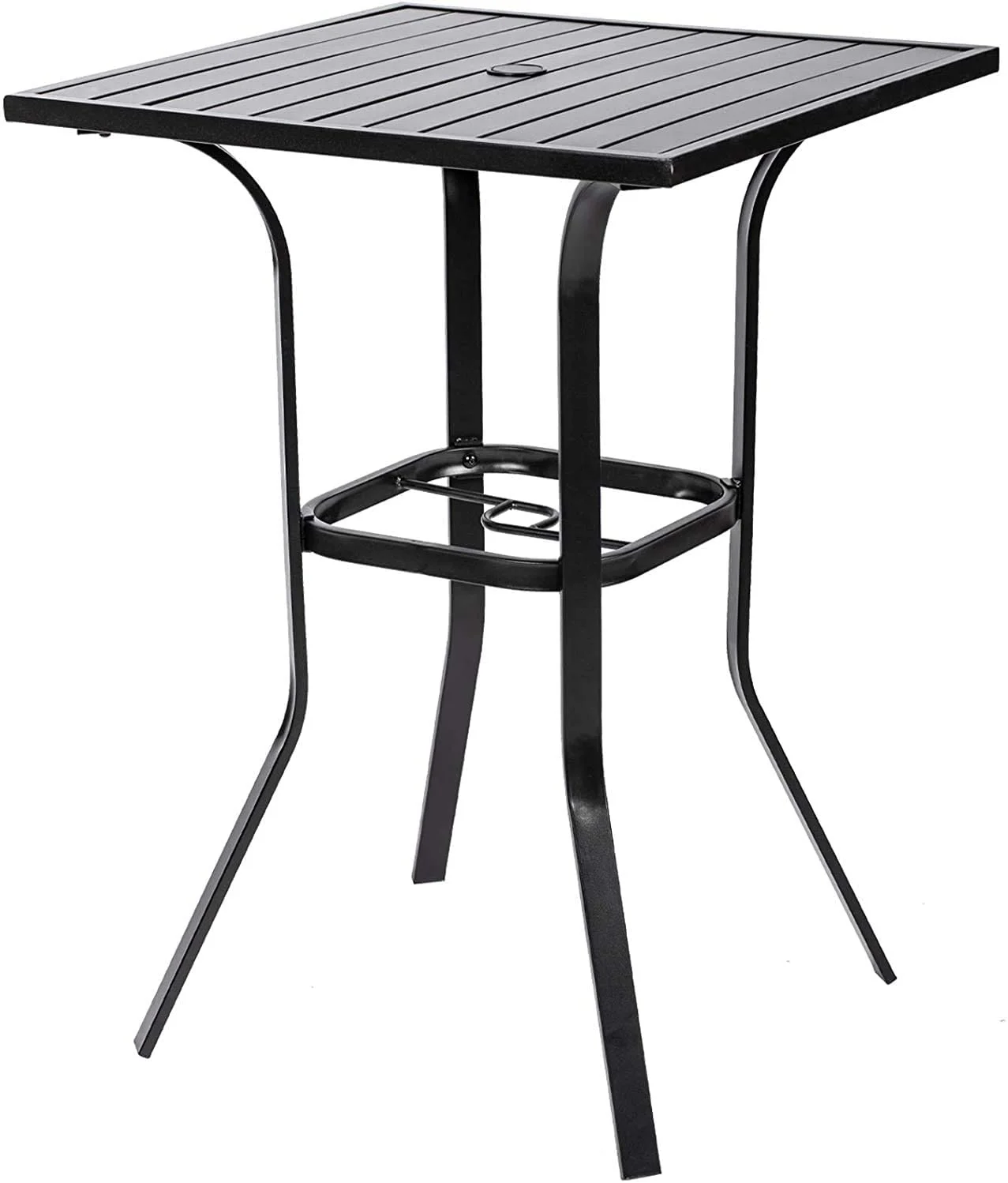 Outdoor Patio Bar Height Table Metal Bistro Table with Umbrella Hole, Black - Image 2