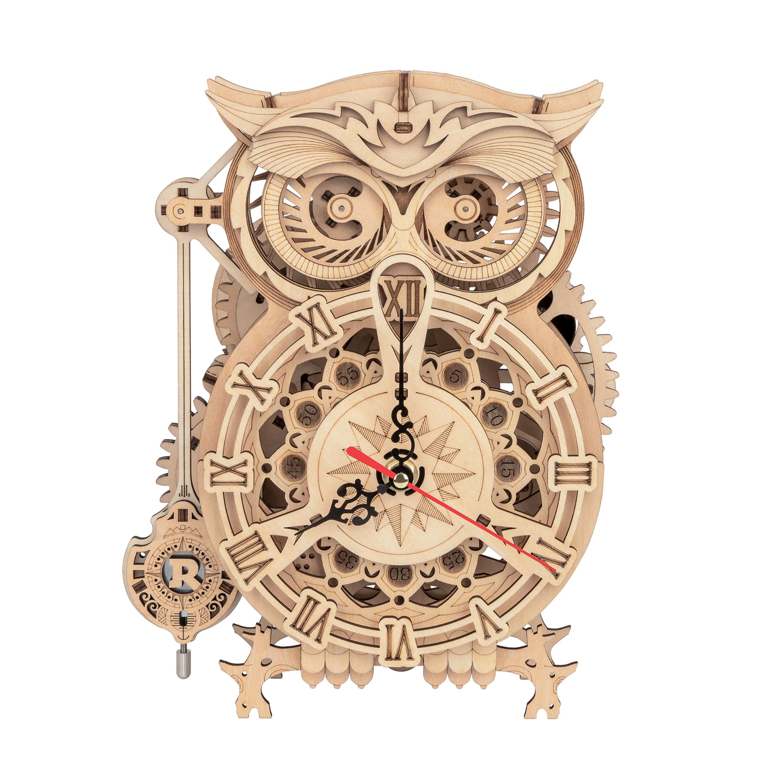 Robotime 3D Wooden Mechanical Puzzle Owl Clock
