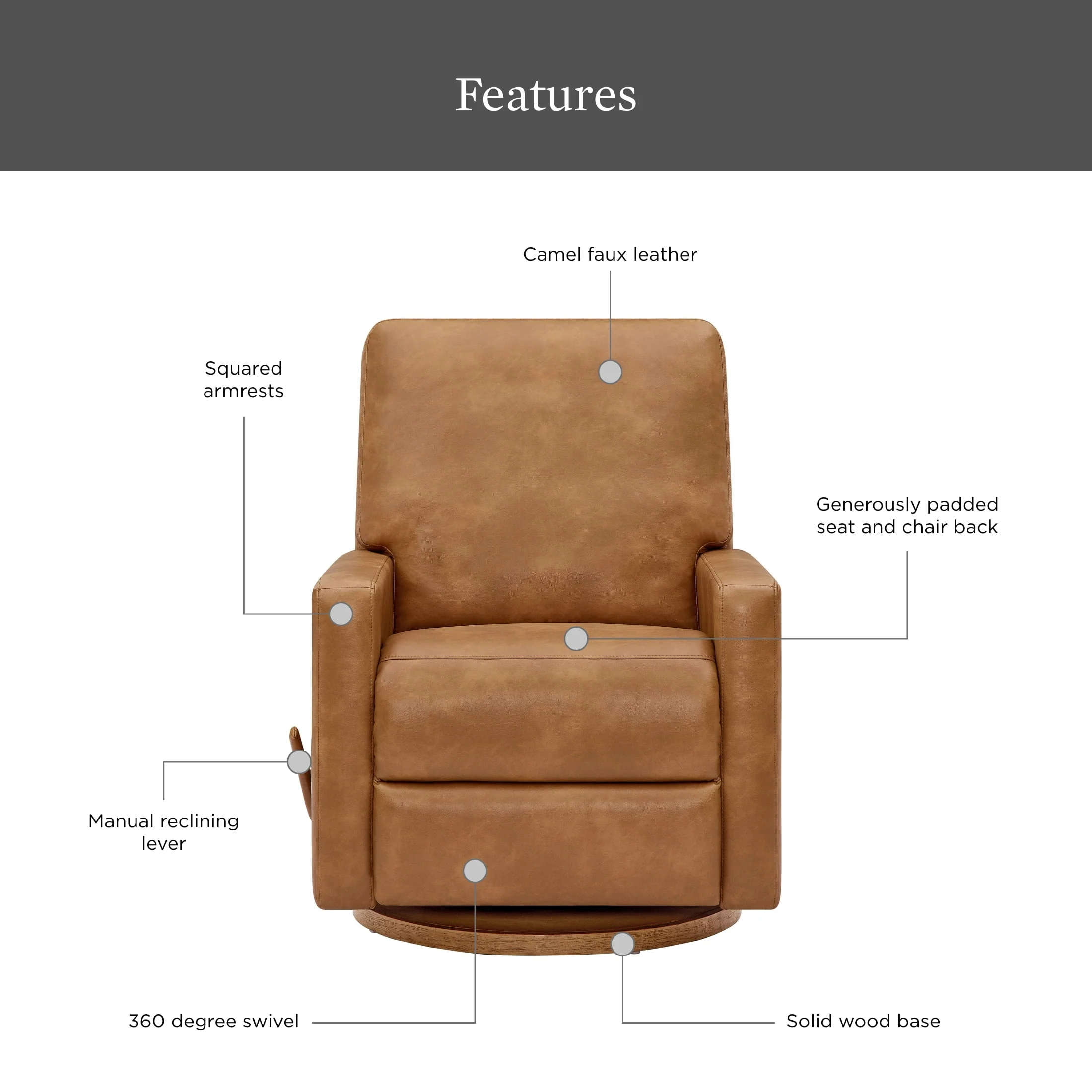 Better Homes & Gardens Modern Farmhouse Glider Recliner, Taupe Faux Leather
