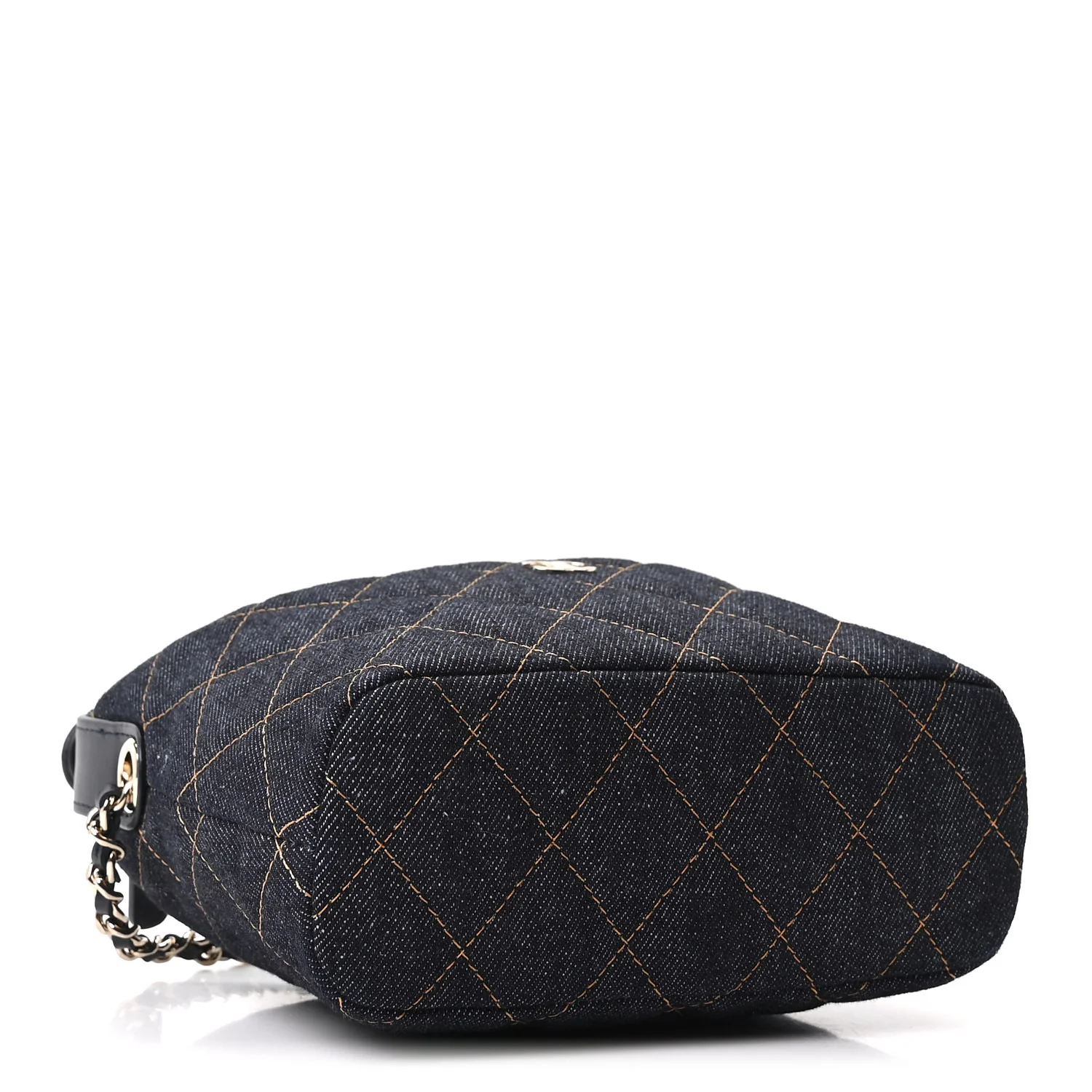 Denim Quilted Hobo Clutch With Chain Dark Blue Orange