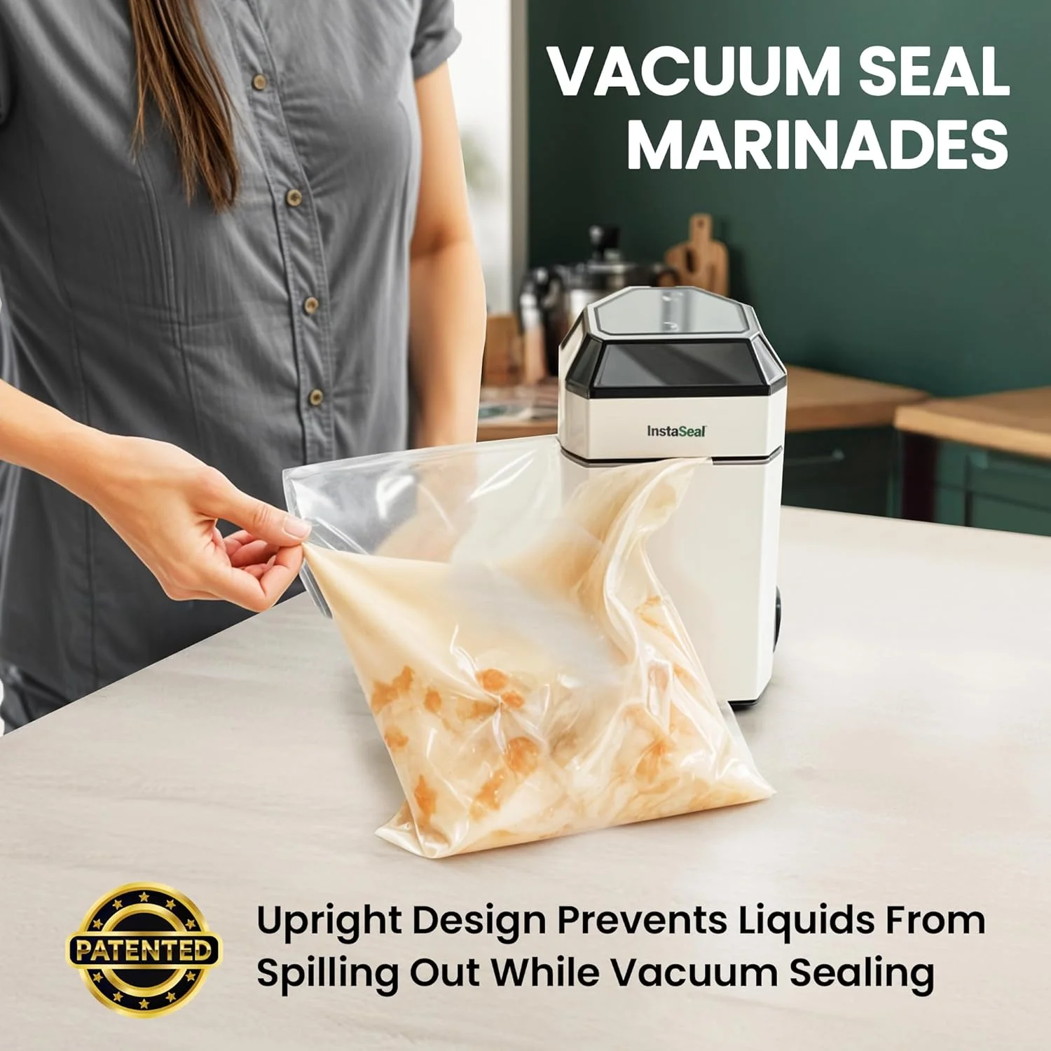 Instaseal Food Vacuum Sealer Machine, Upright Vacuum Sealer Machine Allows to Vacuum Seal Liquids, Food Sealer, Keeps Food Fresh Longer As Seen on TV Products