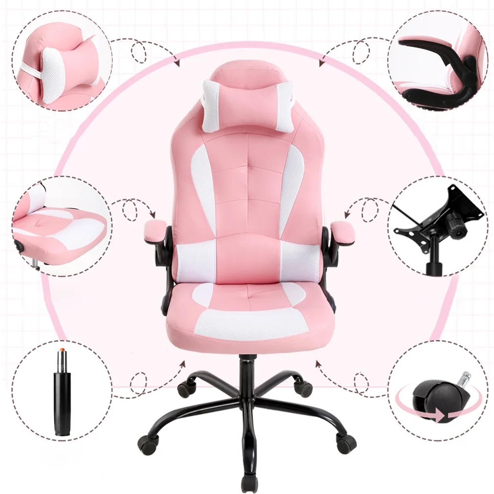 Ergonomic Gaming Chair, Lumbar Support, Swivel Rolling for Women(Pink)(Pink) - Image 6