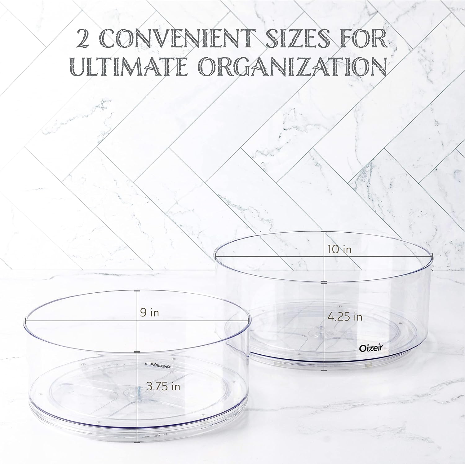 Oizeir Lazy Susan Turntable (2-Pack) - Clear Acrylic, Rotates 360 Degrees, Easily Organizes Your Fridge, Cabinet or Counter - Carousel Storage for Food, Spices, Cosmetics