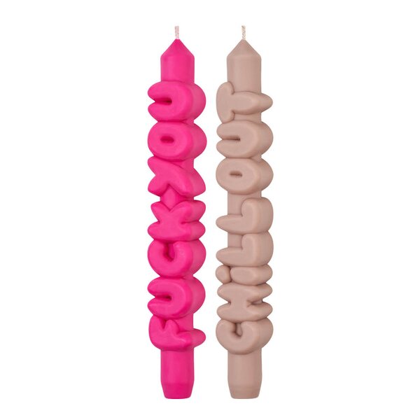 3D kronelys 23 cm 2 stk BOLD rosa/krem