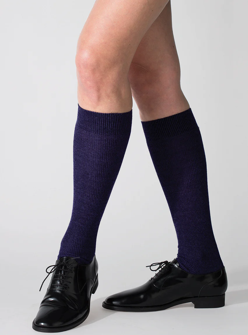Chaussettes hautes mixte en pure laine bleu marine