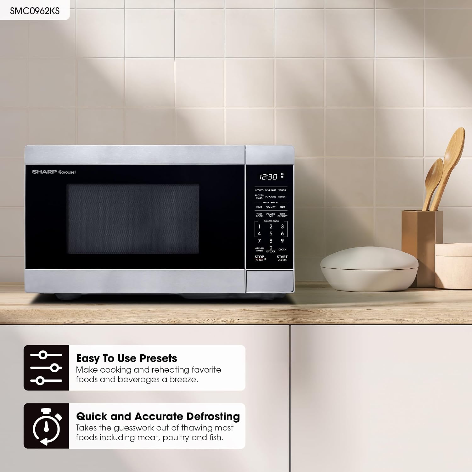 Sharp SMC0962KS 0.9 cu900W Stainless Steel Countertop Microwave Oven