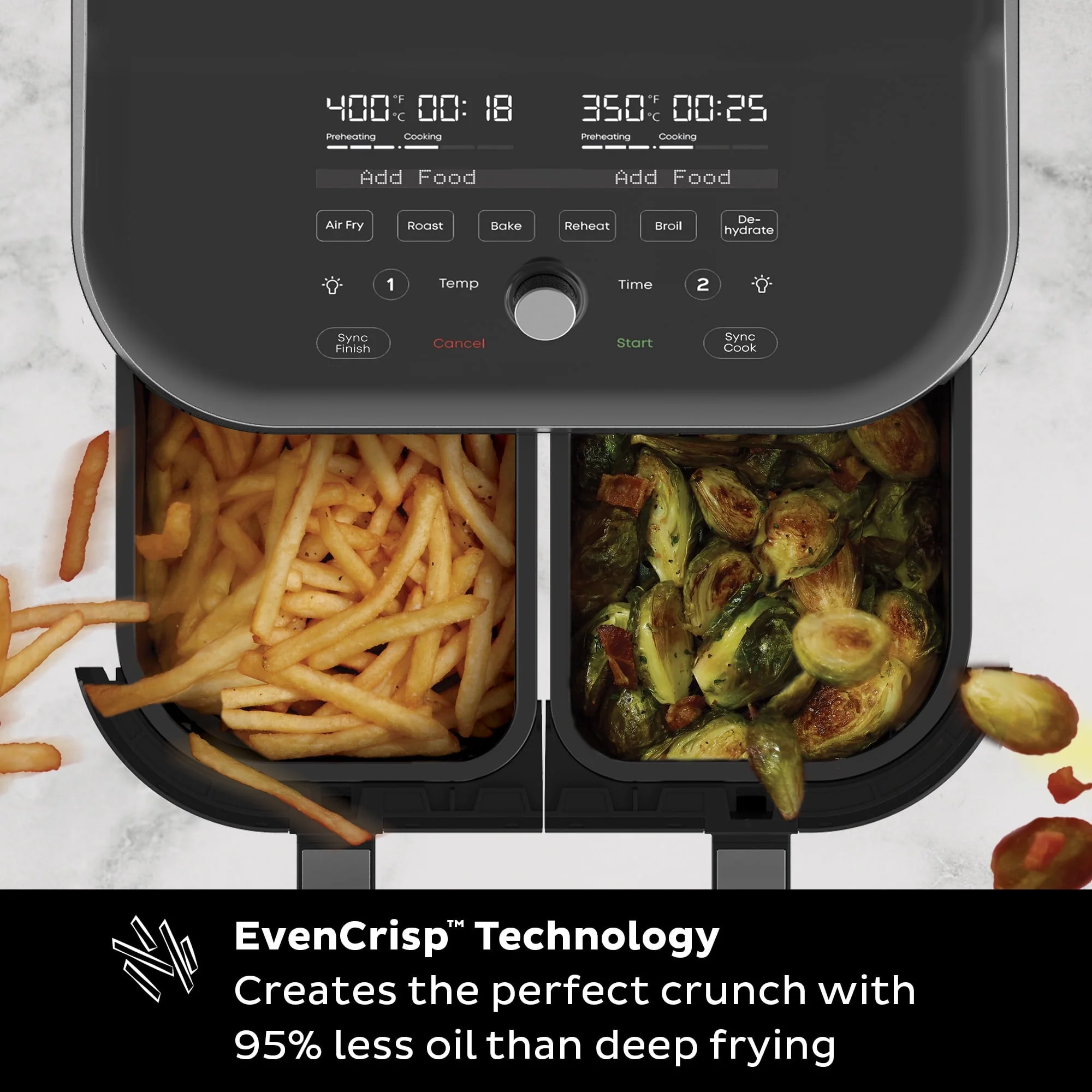 Instant Vortex Plus XL 8-Quart Air Fryer with Dual Baskets and Clear Cooking Windows, Stainless Steel
