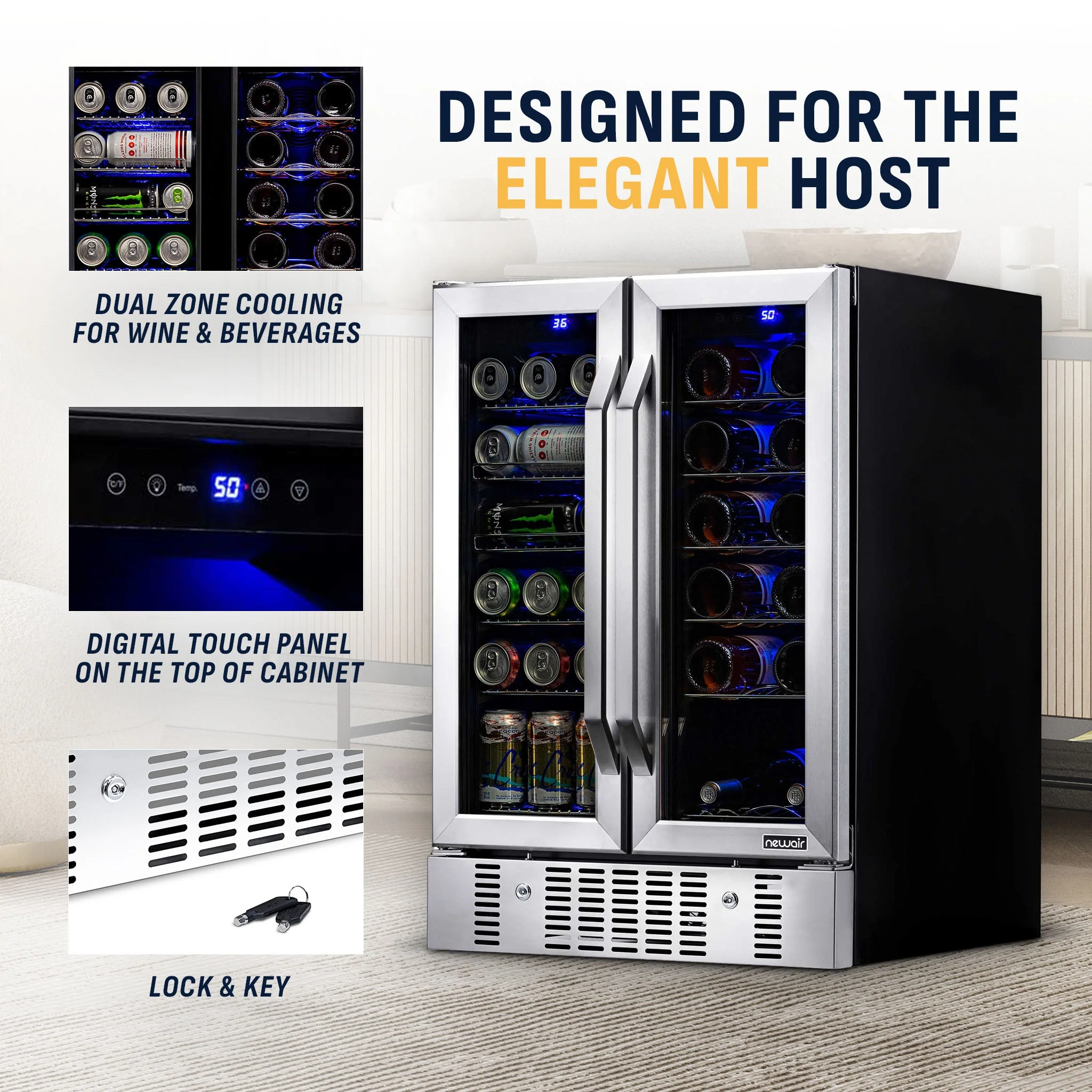 Newair 24” Dual Zone Wine and Beverage Fridge in Stainless Steel