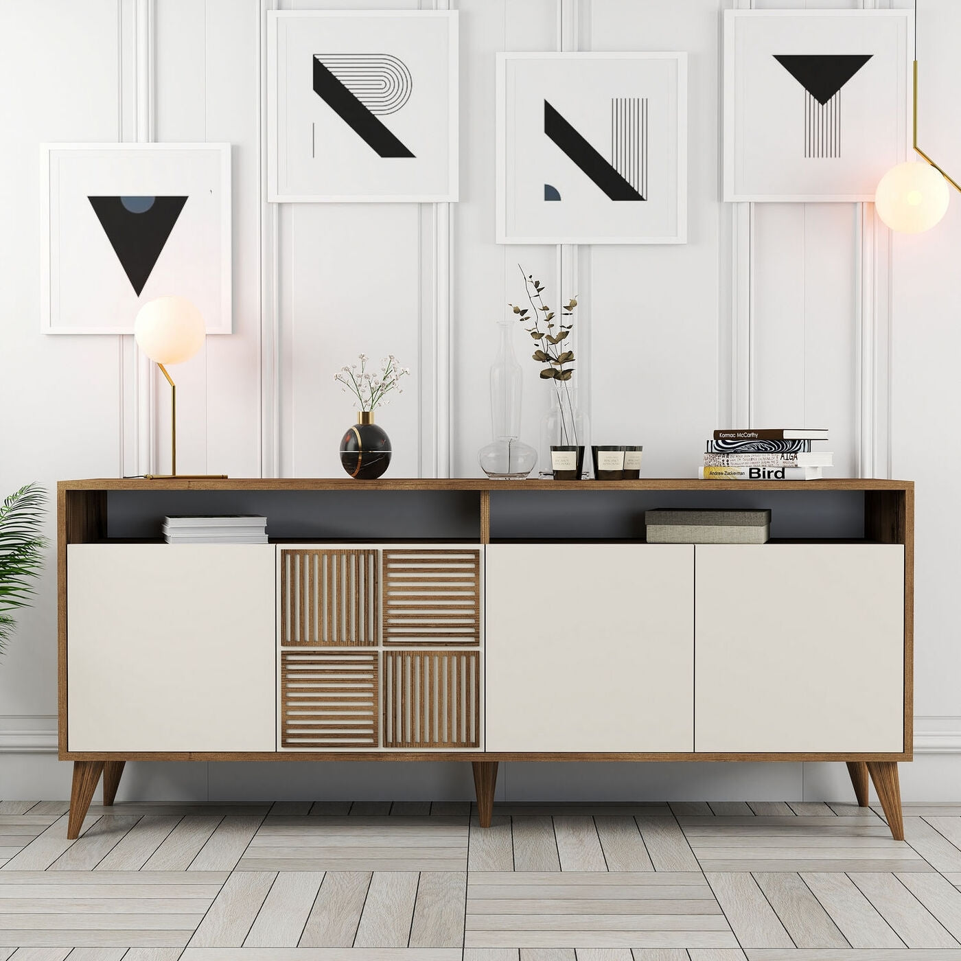 Giga Meubel - Dressoir Walnoot Crème Hout - 180x35x78,6cm - Milan