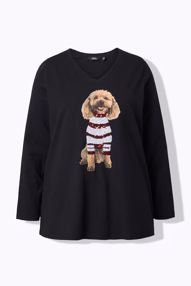 Sequined Puppy Long Sleeve Graphic Tee