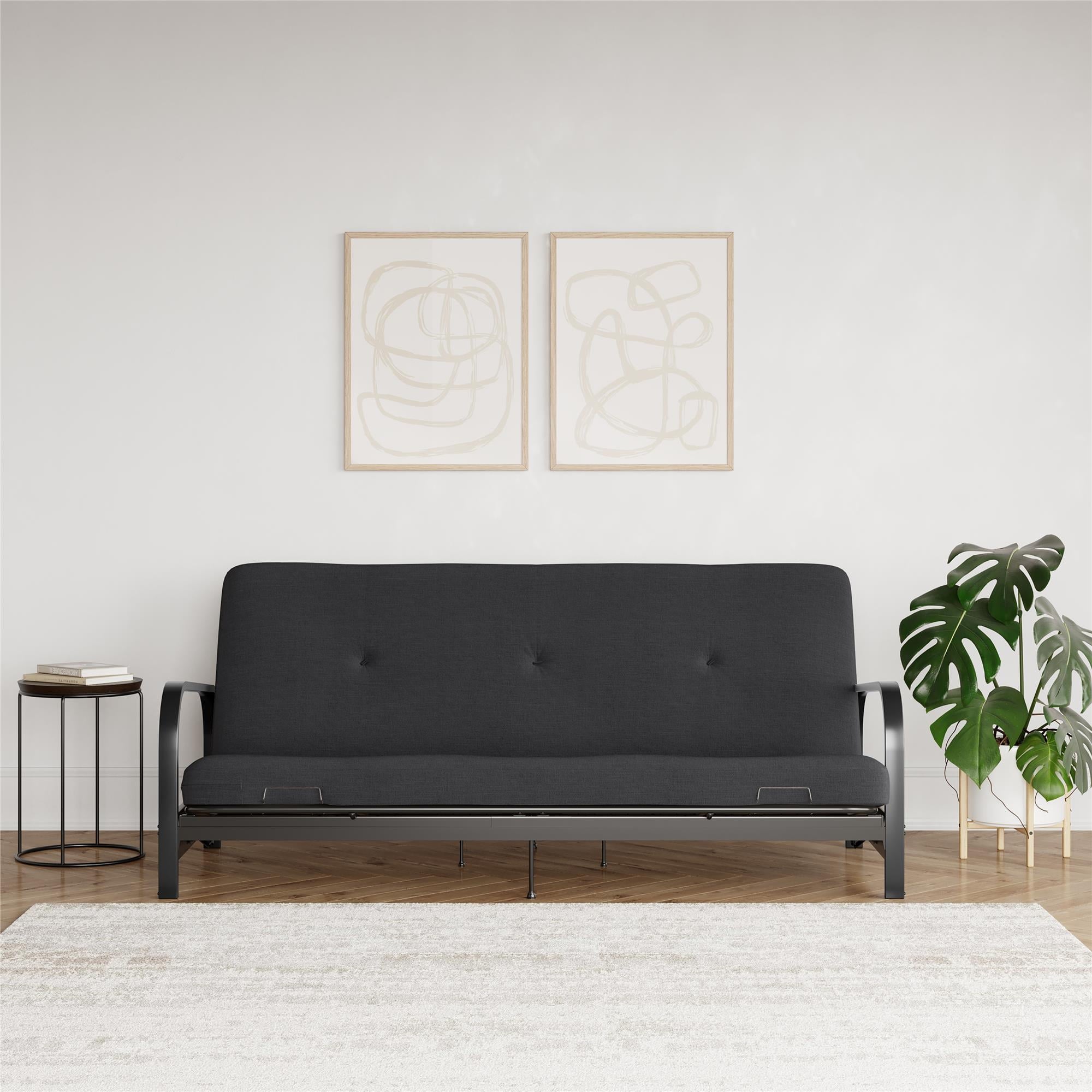 6?€� Thermobonded High Density Polyester Fill Futon Mattress. Full. Black Linen
