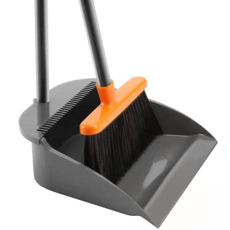 REEWII Long Handle Broom with Upright Standing Dustpan Combo for Office Home Kitchen Lobby Floor Cleaning