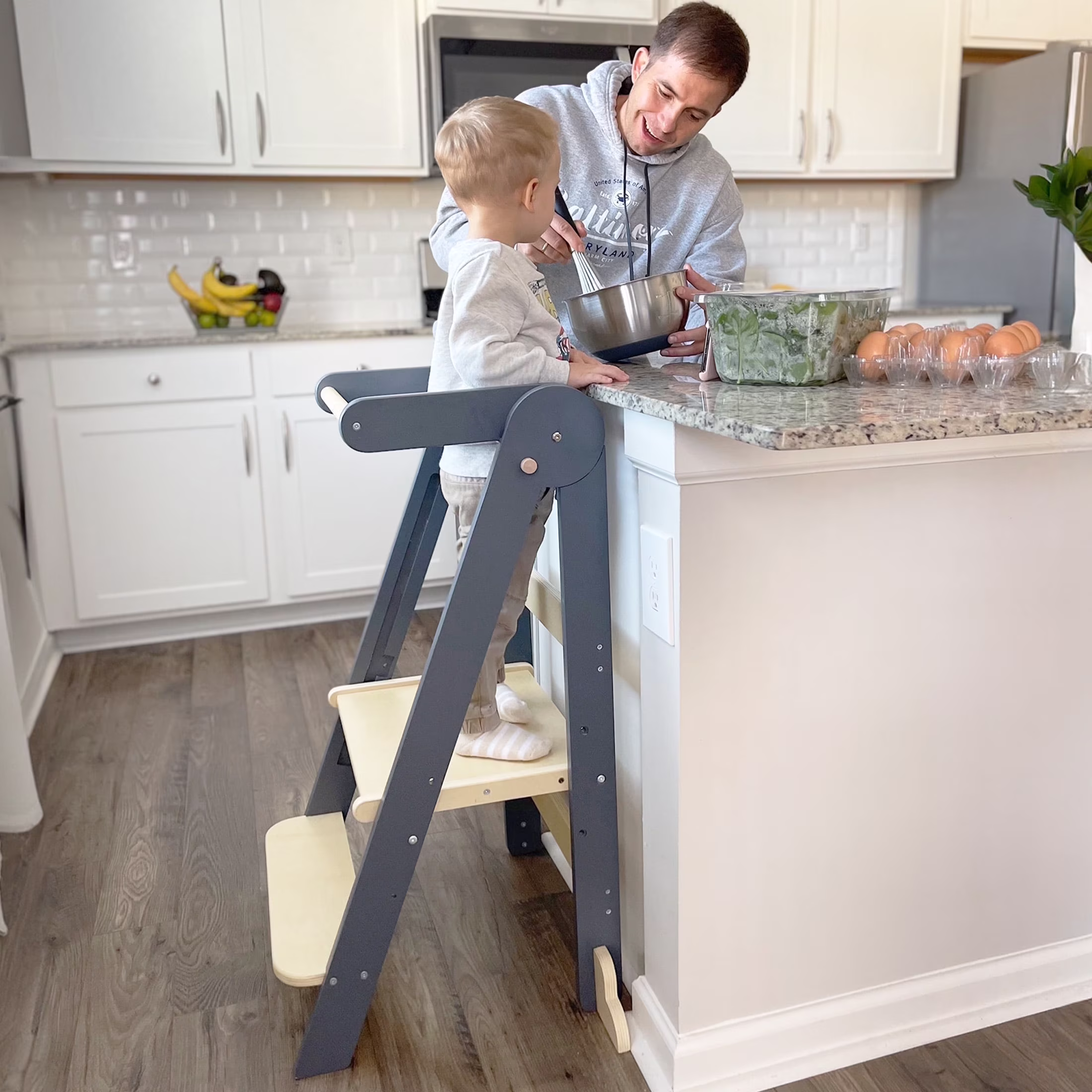 Foldable Toddler Kitchen Tower, Standing Tower for Kids Age 1.5-6 Years, White(White) - Image 3