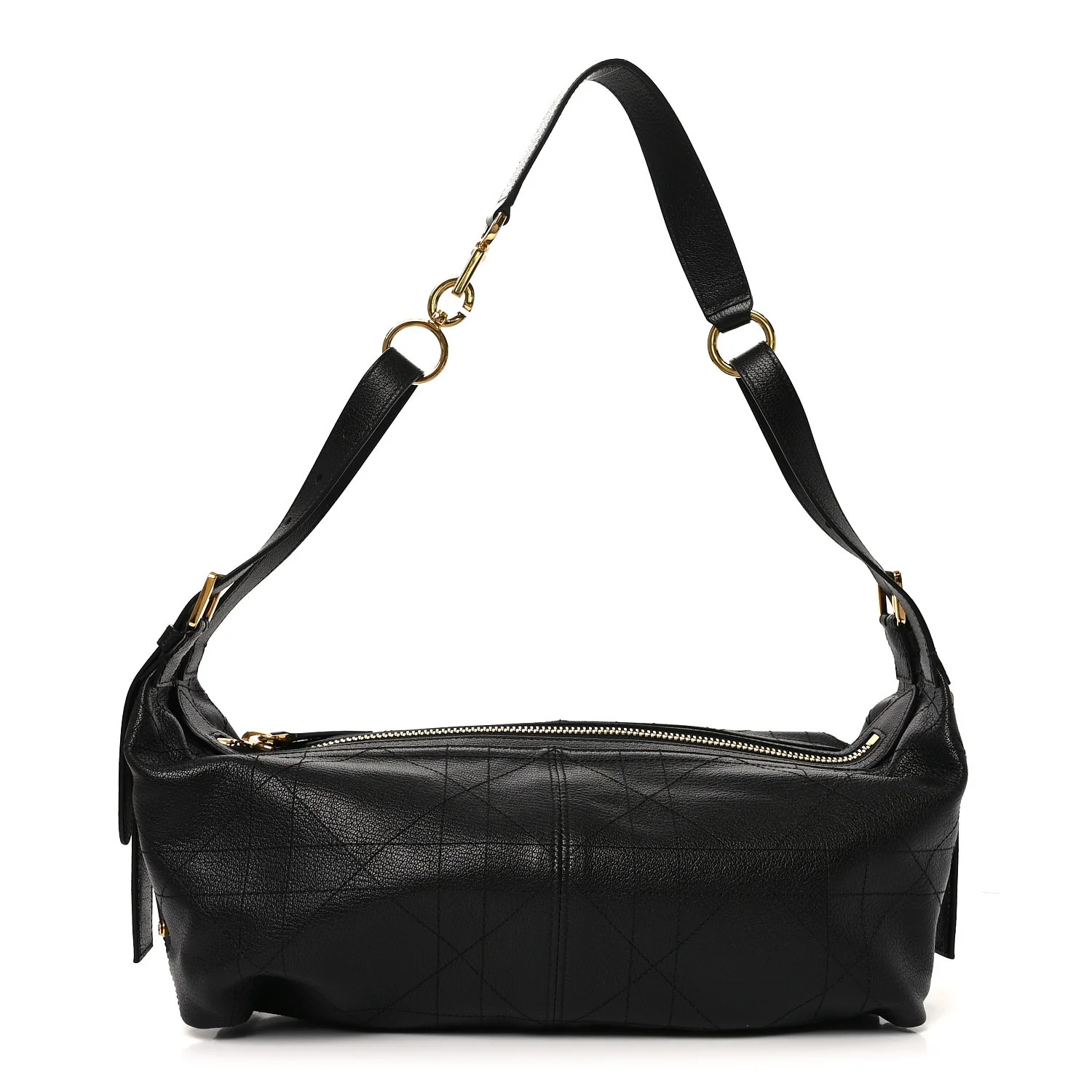 Shiny Grained Calfskin Macrocannage Medium D-Journey Bag Black