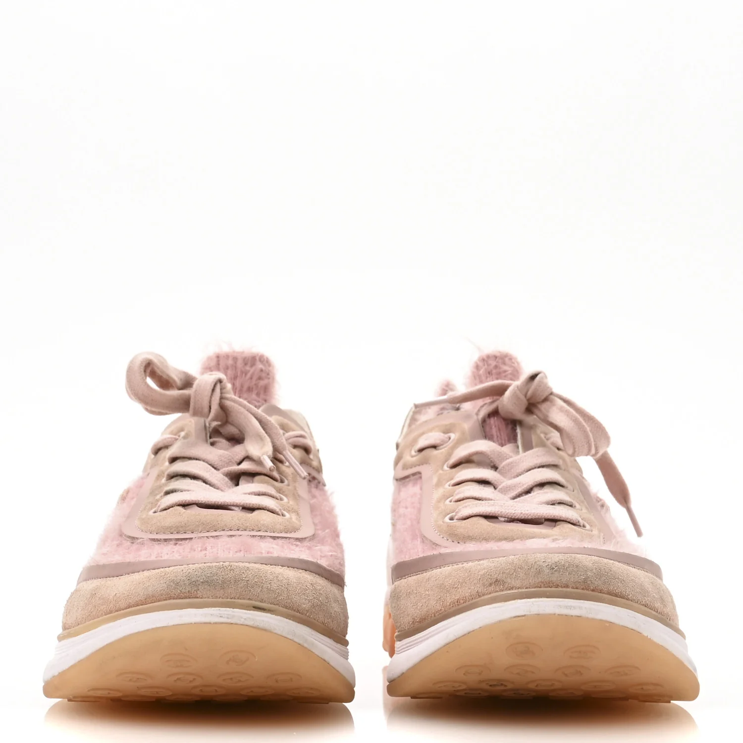 Suede Calfskin Stretch Fabric CC Sneakers 38.5 Pink