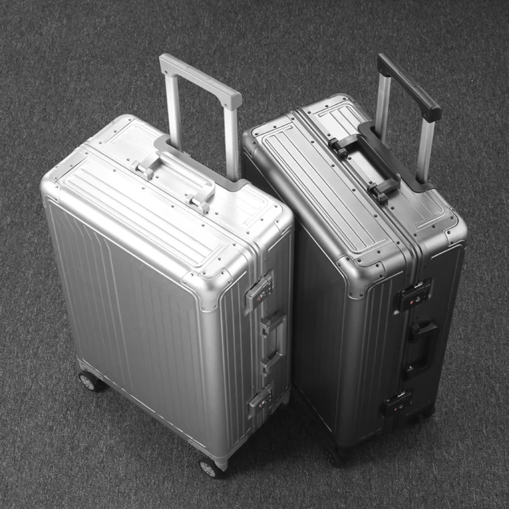 All Aluminum Magnesium Hardshell Carry on Luggage with Wheels, Modern Zipperless Hardshell Checked Luggage with TSA Lock, Airline Approved Metal Suitcase Travel Metal Rolling Luggage