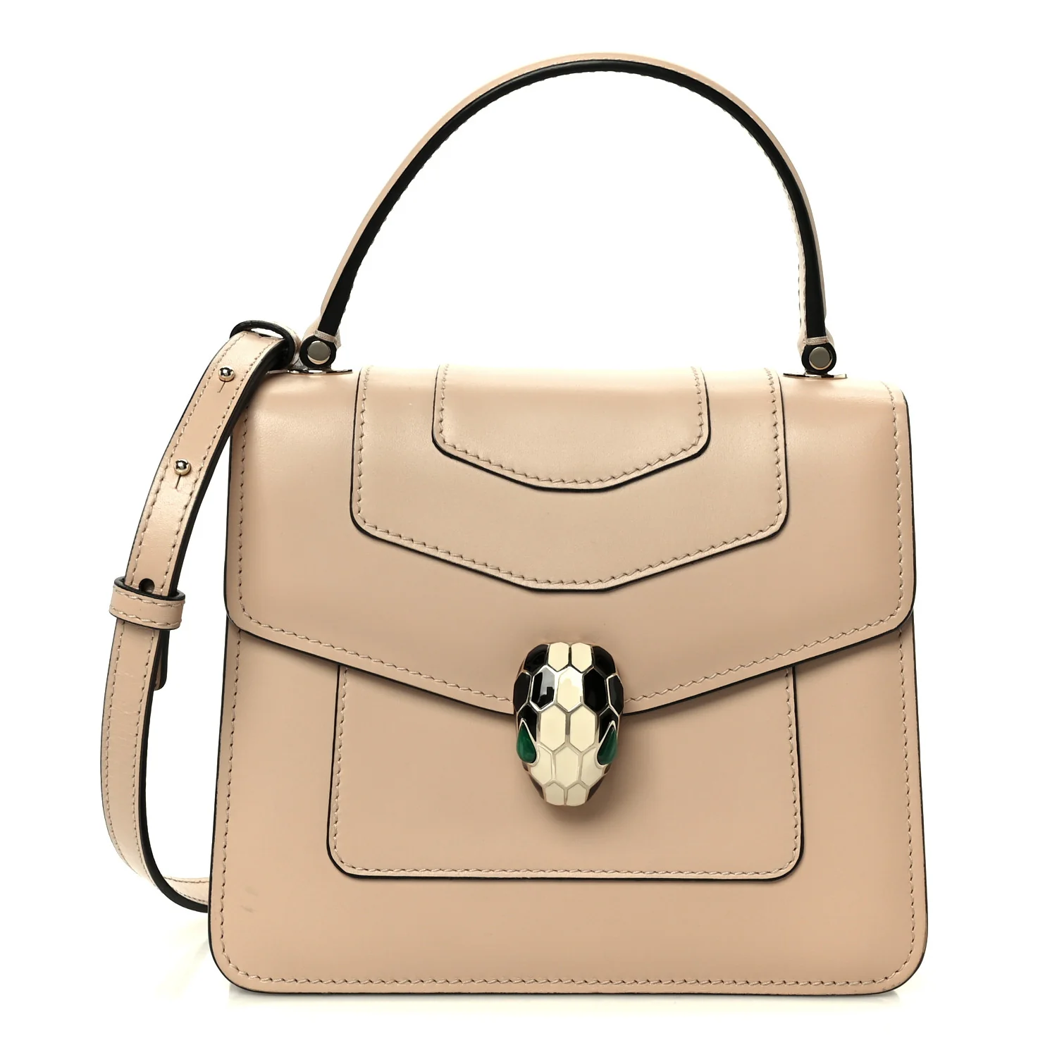 Calfskin Serpenti Forever Top Handle Beige Green