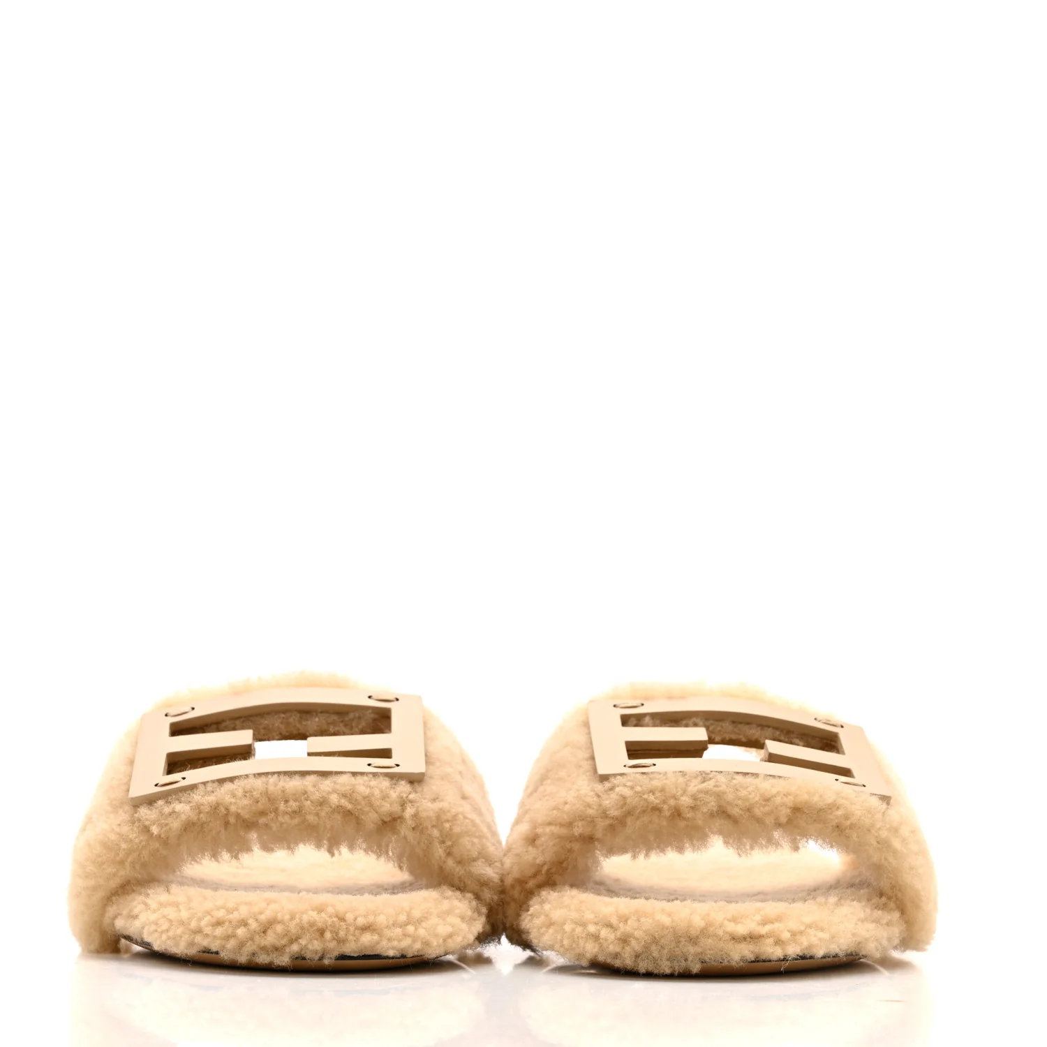 Shearling FF Baguette Slide Sandals 40 Beige Naturale