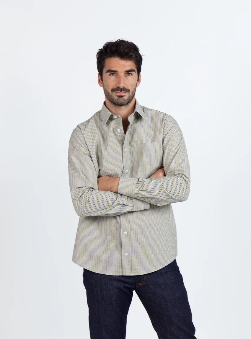 Chemise homme en coton vert tilleul