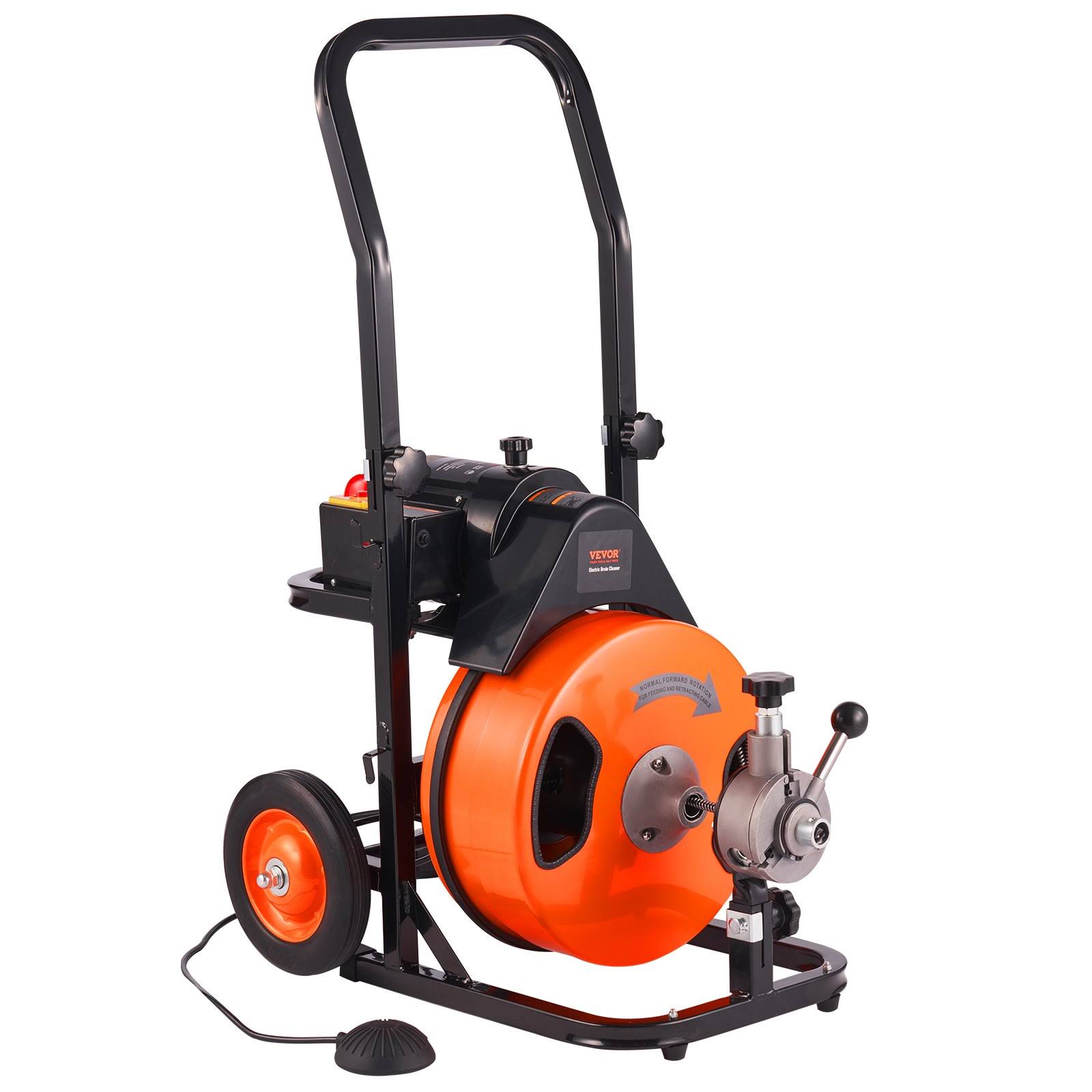 VEVOR 100 ft x 3/8 inch Cleaning Sewer Snake Machine Auto Feed Drain Auger Cleaner with 4 Cutter & Air-Activated Foot Switch for 1