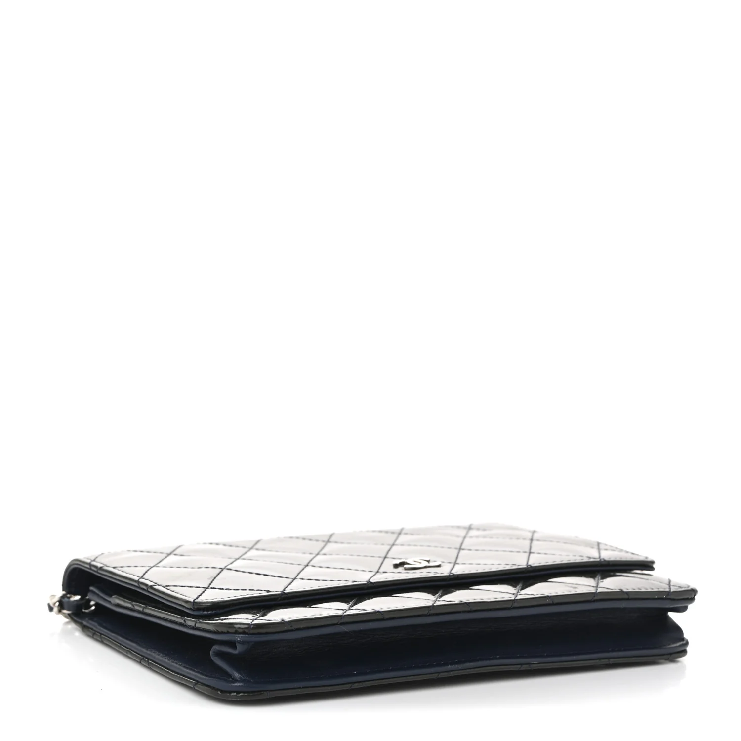 Patent Quilted Wallet On Chain WOC Navy Blue