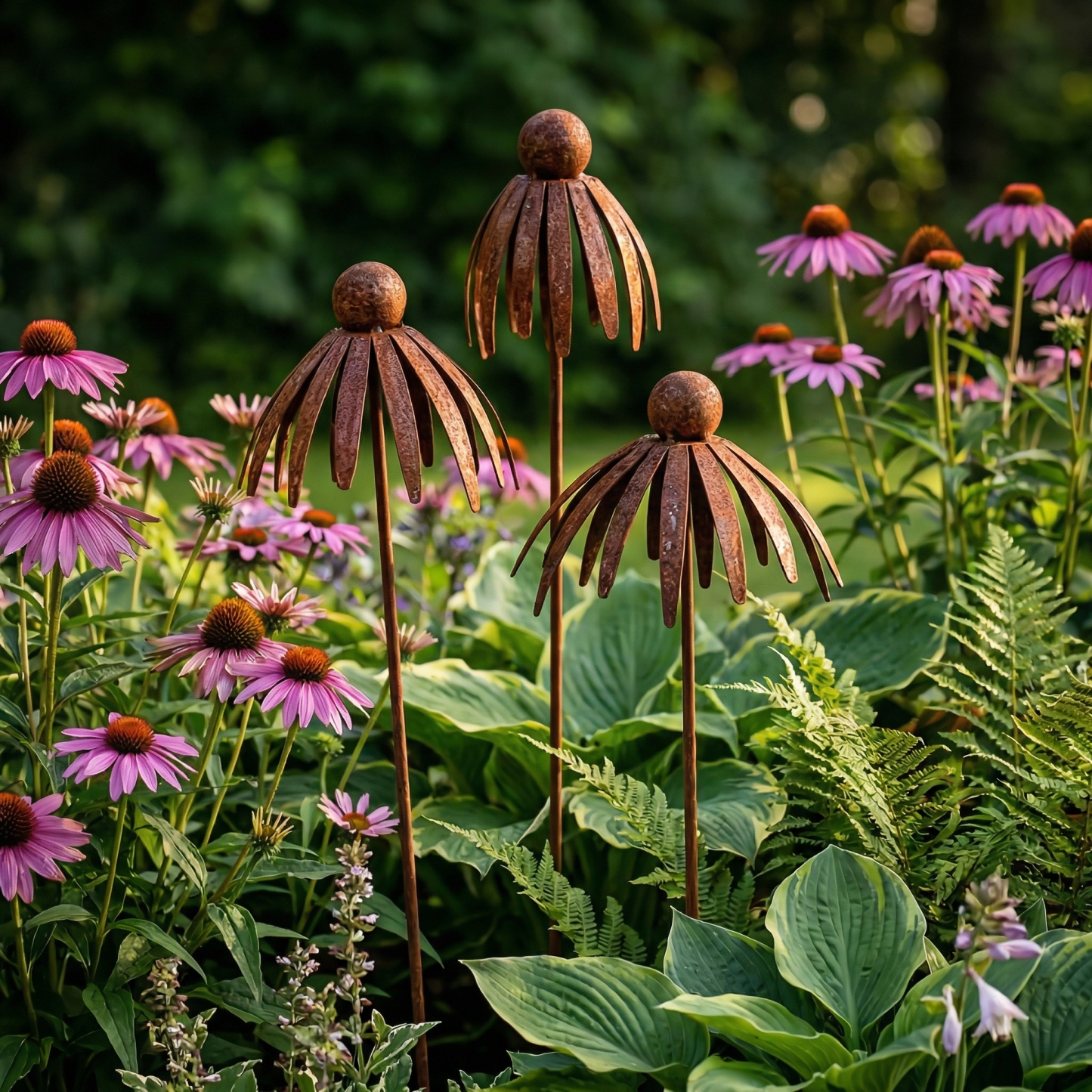Rustic Brown Iron Garden Stakes - 3PCS