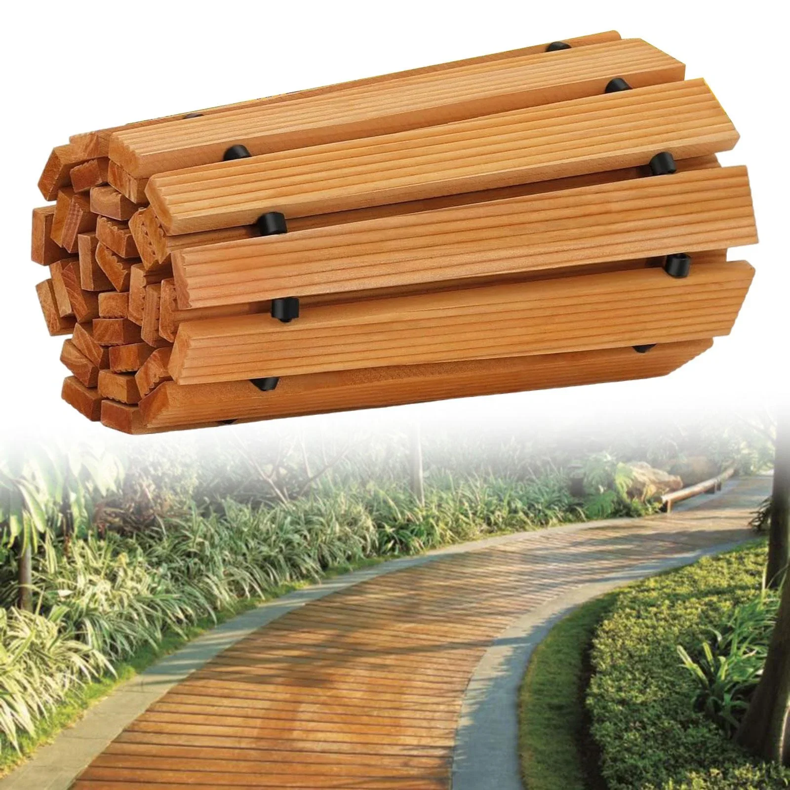 YWMJZEU Wooden Garden Pathway Boardwalk Curved Non Slip Surface (81.1inch Outer Length)