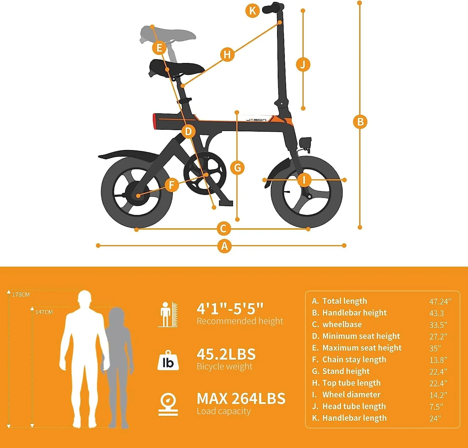 EB3 Folding Electric Bike for Adults, 350W Brushless Motor Electric Bicycles with 36V 7.5Ah Battery, Center Suspension, 3 Levels Assist, 14" Foldable ebike for Teens - Image 8