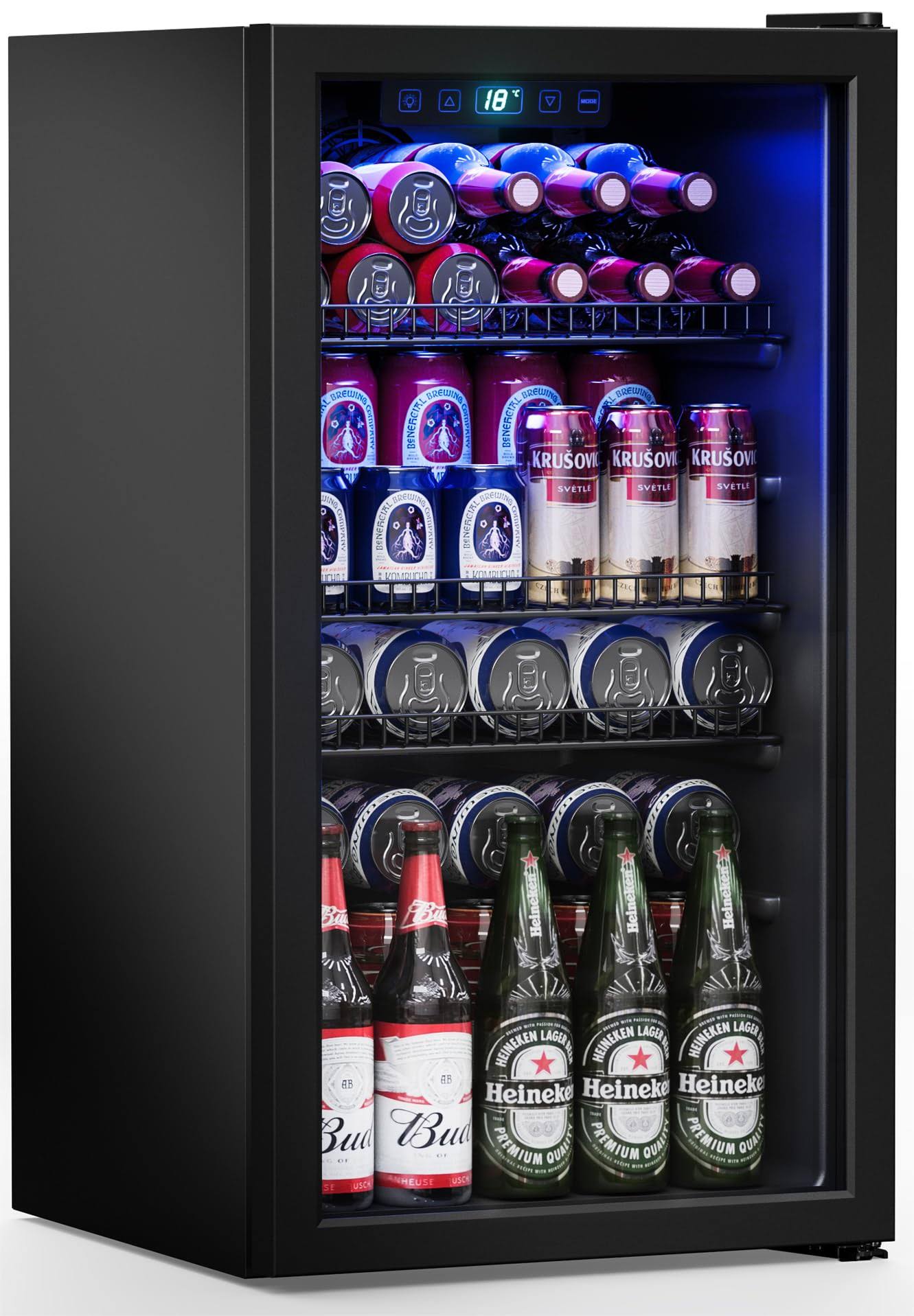 Manastin Beverage Refrigerator Cooler-120 Cans Freestanding Mini Fridge Cooler with Glass Door, Adjustable Shelves & Digital Temperature Display for