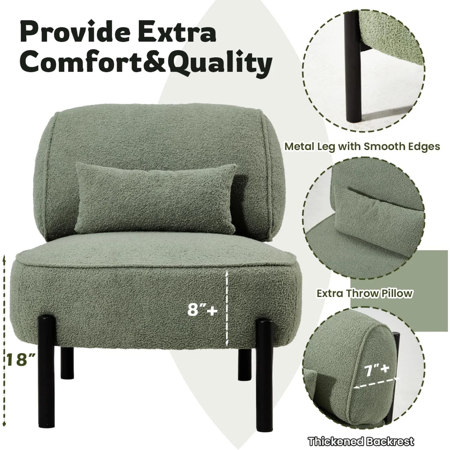 AECOJOY Mid Century Modern Accent Chair, Extra Large Teddy Upholstered Lounge Chair with Pillow