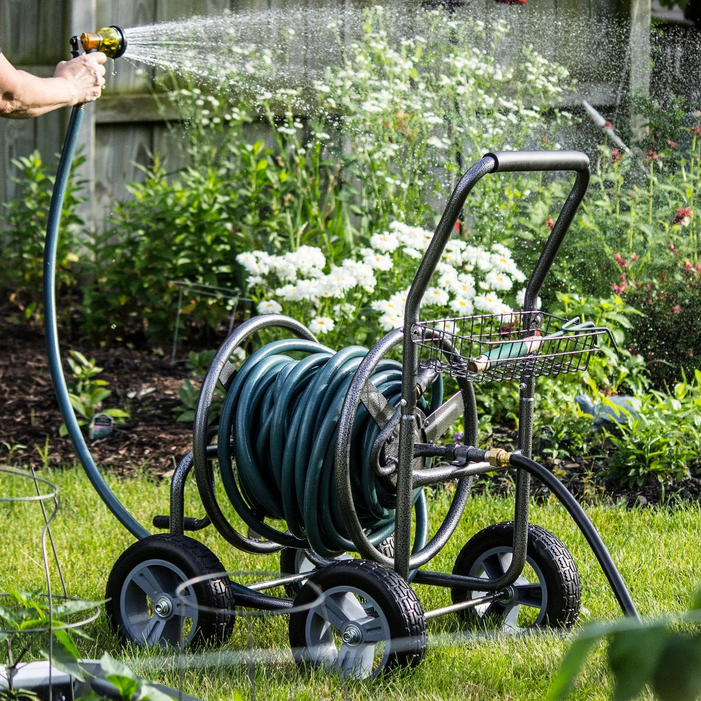 Commercial Four Wheel Hose Reel Cart Heavy Duty Rolling Hose Caddie for Gardening 350 Ft Hose Capacity(4 Wheel) - Image 2