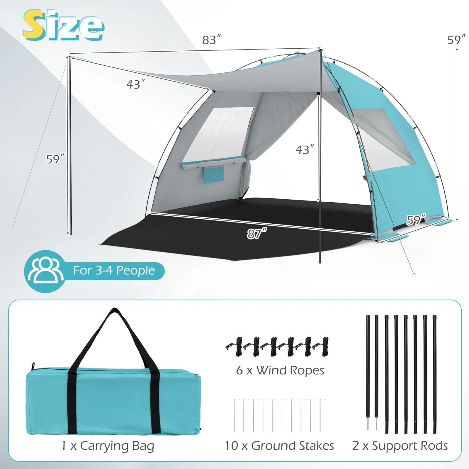 Tangkula 3/4/5/6 Person Pop Up Beach Tent with Canopy