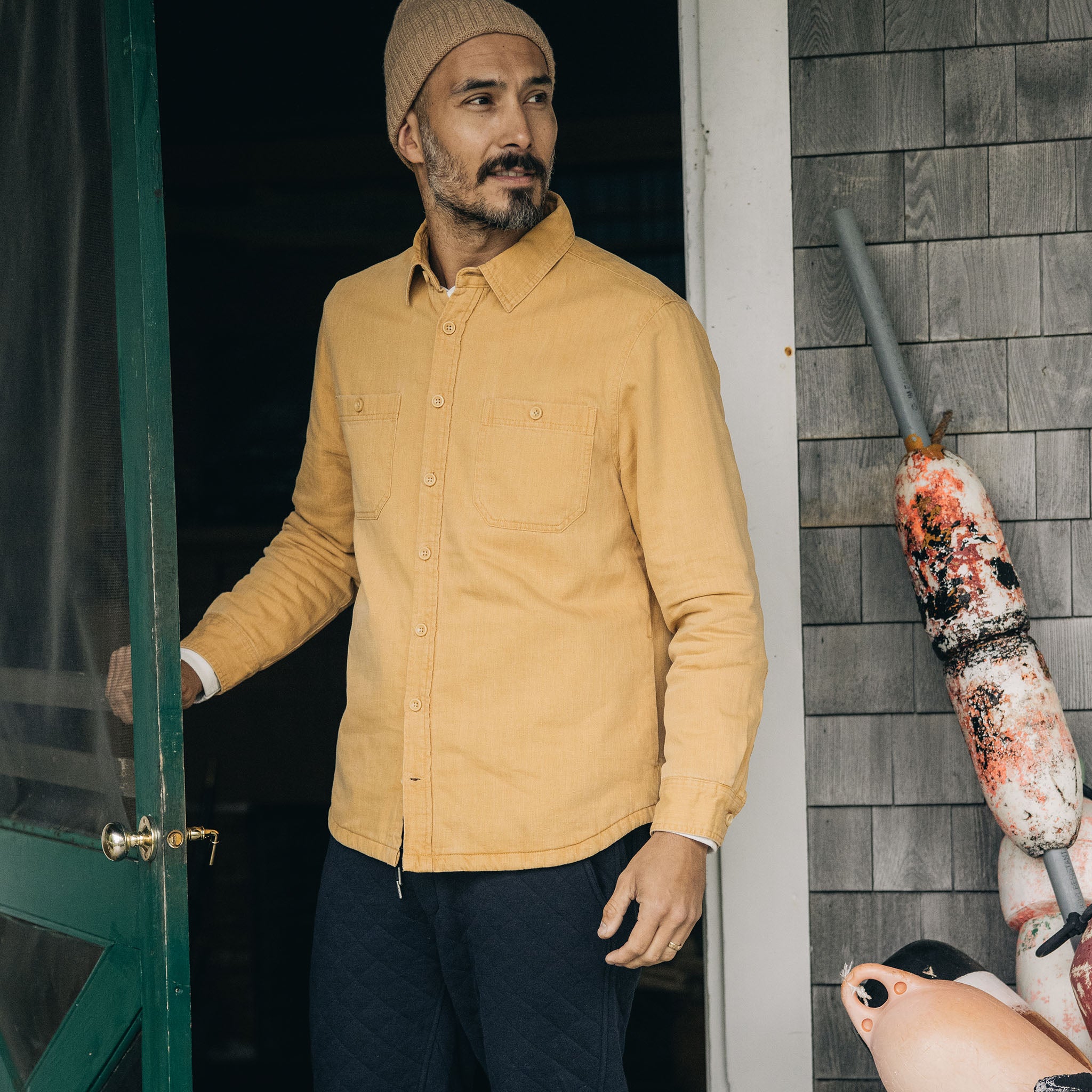 Chemise utilitaire doublée en denim blé