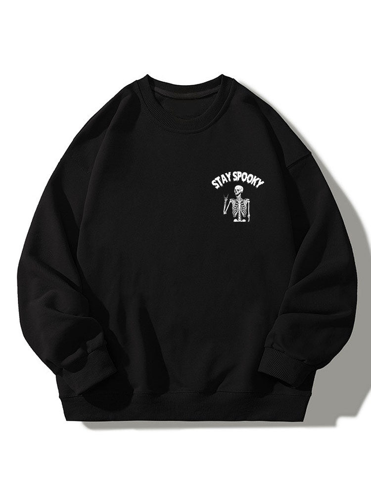 Sweat-shirt décontracté à imprimé squelette amusant pour Halloween