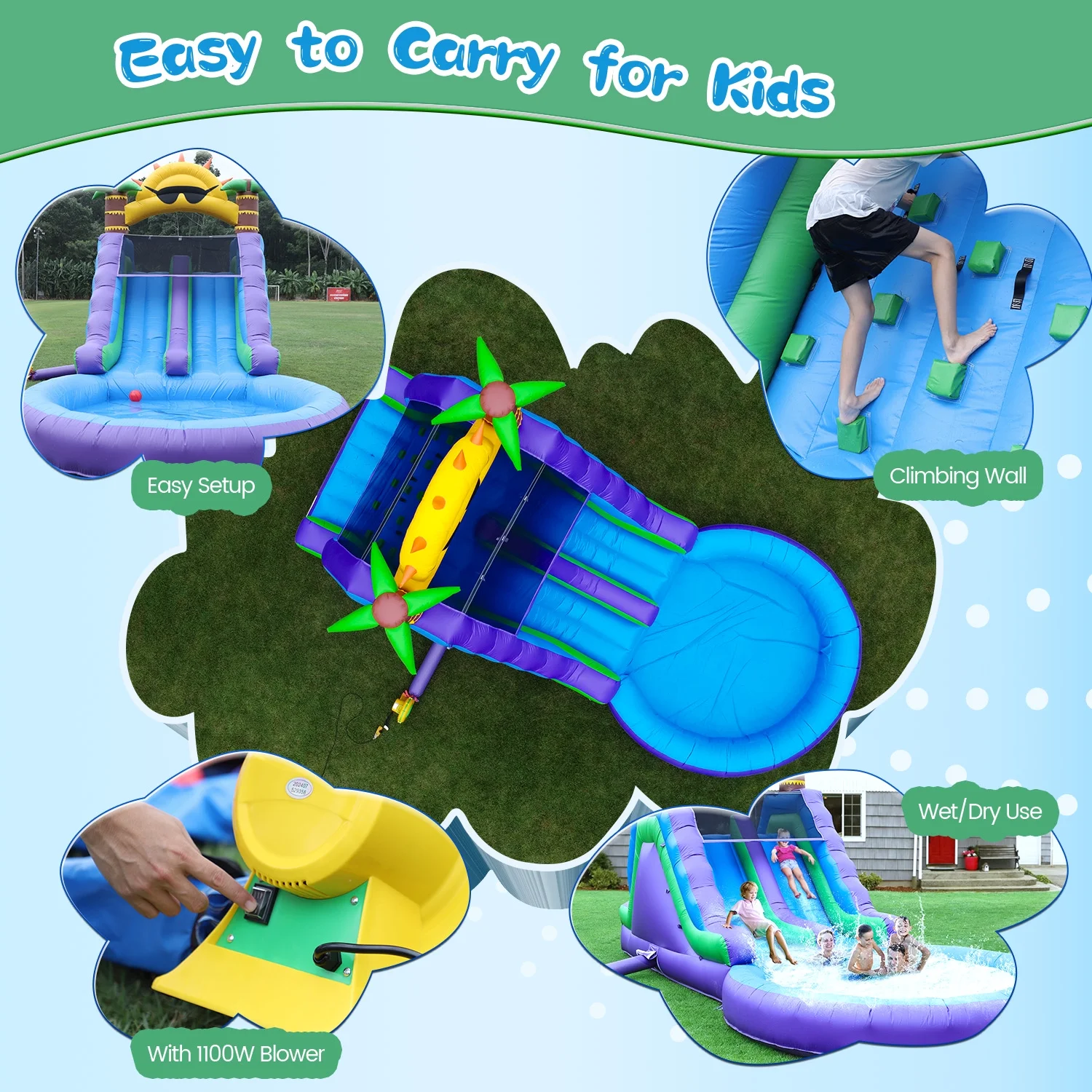 26FT Inflatable Double Water Slide for Kids Adults, PVC Inflatable Water Park with Blower, Giant Splash Pool for Backyard Outdoor Fun, 26'L x 12'W x 14'H(26x12x14FT/Multicolour) Image 7