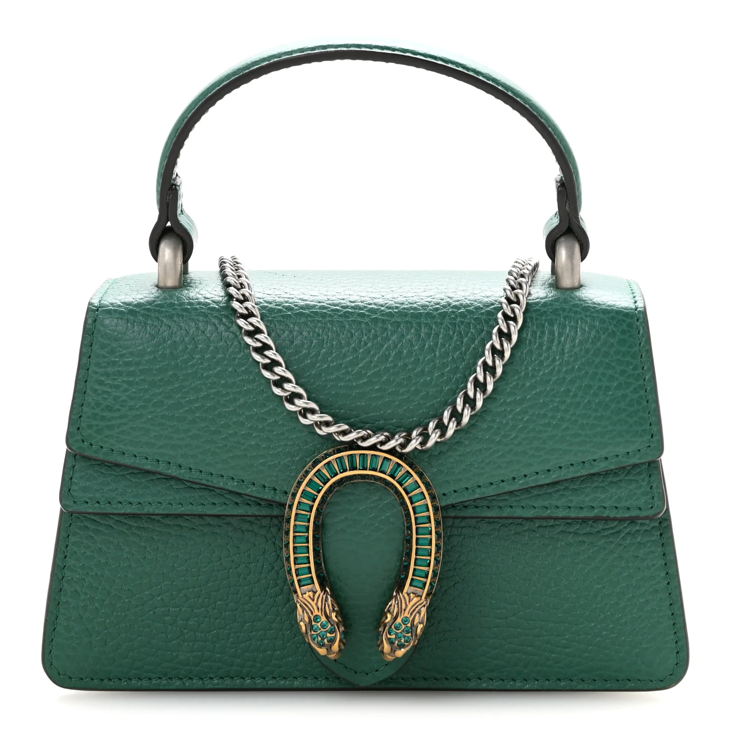 Dollar Calfskin Crystal Mini Dionysus Top Handle Bag Emerald