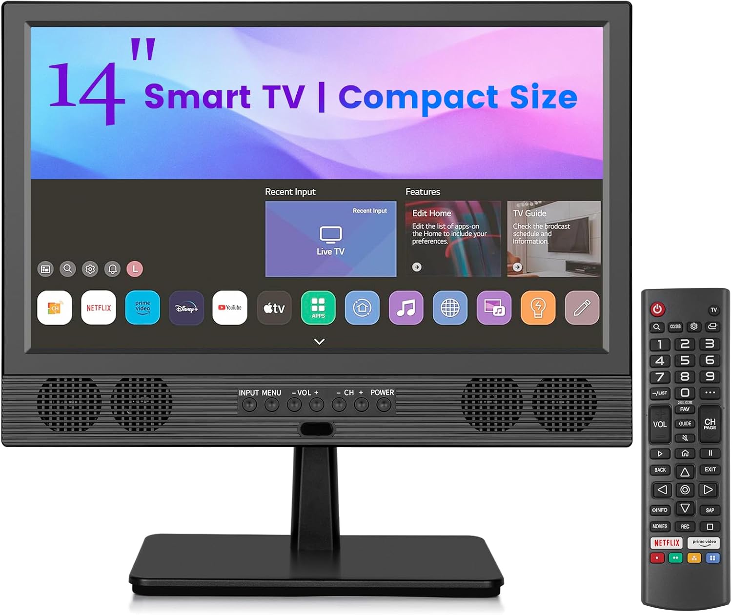 Feihe 14 Inch Small Smart TV  HD LED Flat Screen Smart TV with ATSC Tuner/HDMI/USB/AV for Kitchen  RV  Camper  Bedroom or Travel Use
